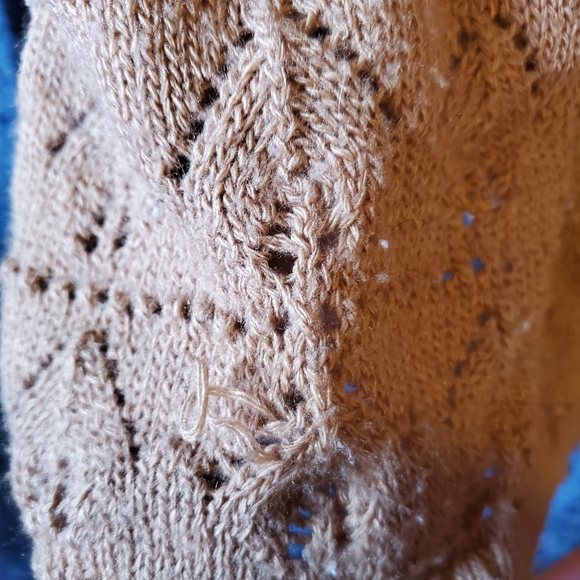 Distressed vintage tan leafy lace knit cottagecore grunge grandma cardigan - Picture 7 of 7